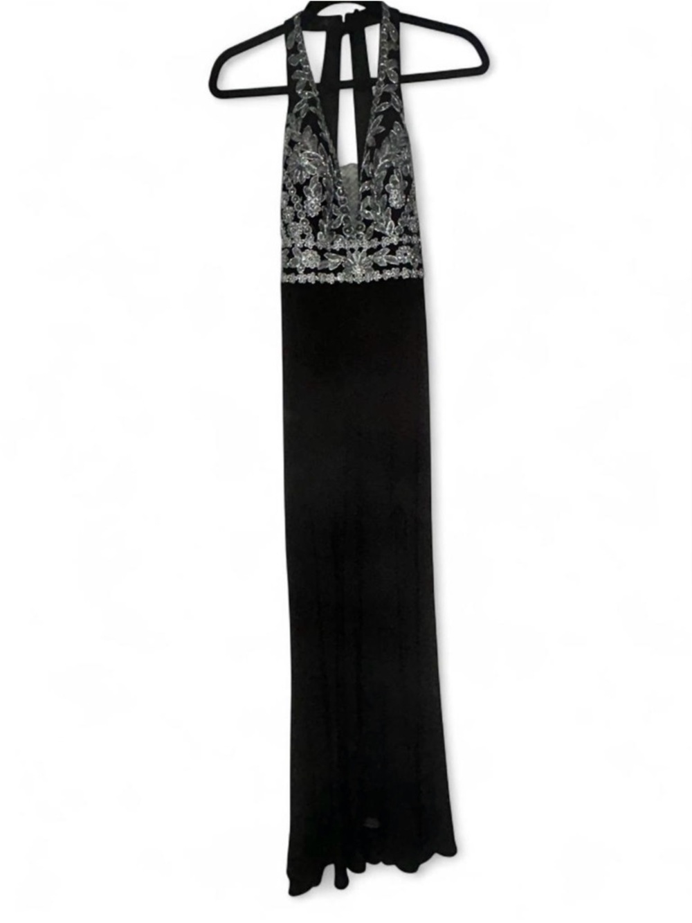 Blondie Nites Black Evening Gown with Silver Embellished Bodice